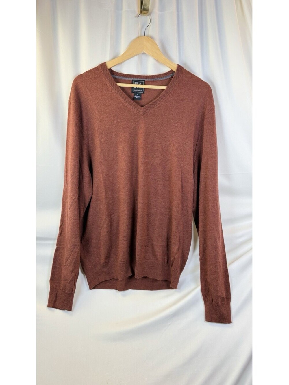 Jos A Bank Travelers 100% Merino Wool Sweater V-Neck Classic Burnt Orange XL